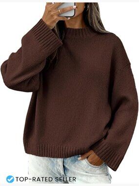 Casual Crewneck Long Sleeve Loose Ribbed Knit Pullover Sweater Winter Clothes